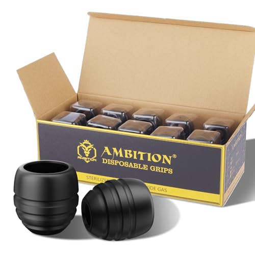 Ambition Soldier P1 Disposable Tattoo Grips - 20Pcs 34mm Tattoo Rubber Grip Cover with Click Adjust System Supply for Most Ambition Tattoo Machines, Compatible with Cheyenne Hawk Pen & Sol Nova