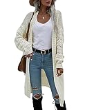 MAYFASEY Damen Offene Front Langarm Boho Boyfriend Strick Grobstrick Strickjacke, Beige, M