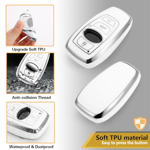 Image of Key Fob Cover for Subaru, Rhinestone Loop Case, Silver Edge | Wear-resistant TPU shell, rhinestone-accent PU loop, daily splash, scratch and drop protection, normal signal use, easy setup