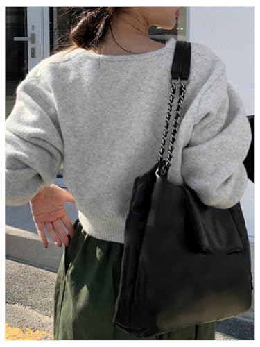 Image of WDIRARA Women's Wrap V Neck Sweater Button Front Long Sleeve Crop Knitted Top