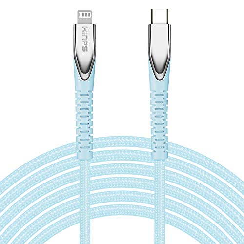 KINPS MFI Certified (10ft/3m) USB C to Lightning Fast Charging Cable Compatible with iPhone 12/11/11Pro/11 Pro Max/X/XR/XS MAX, Supports Power Delivery(for Use with Type C Chargers), Blue