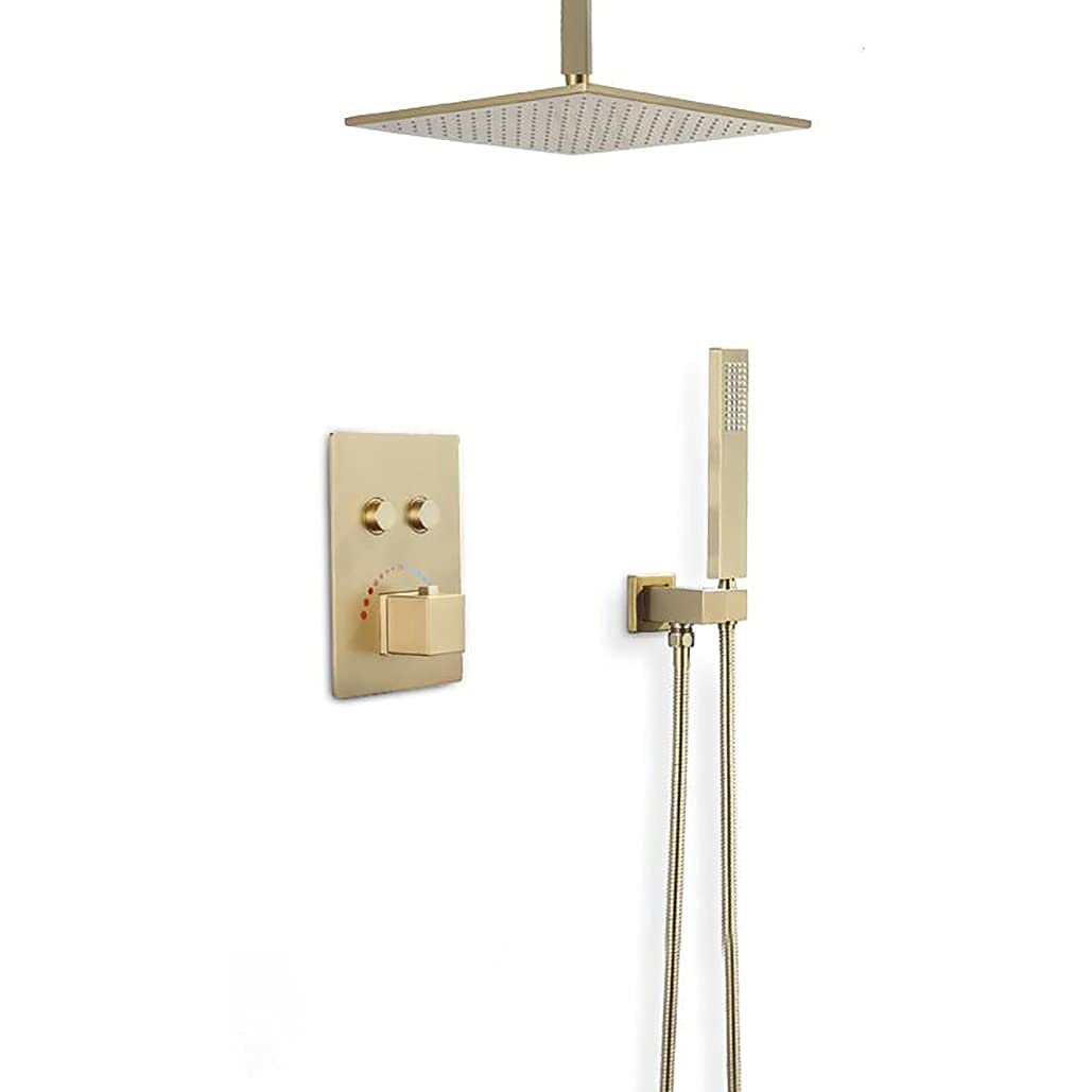 Ensemble de douche en laiton doré brossé avec mitigeur de salle de bain encastré