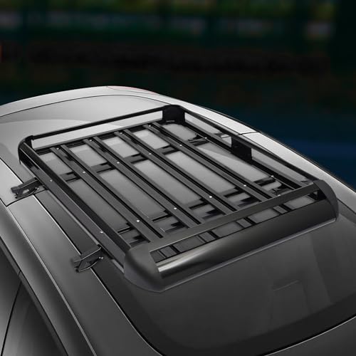 HOARLICN Schwarz Dachkorb Auto Dachtrager, Auto Aluminium Korb Wanne Gepäck Fracht Relingträger Universal Dachgepäckträger Für SUV-Universalmodelle, Bis 68 Kg, 127x 97cm