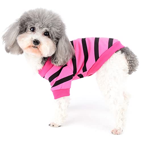 Zunea Dog Shirts for Small Dogs Summer Basic T-Shirt Striped Puppy Clothes Sequins Love Heart Sweatshirt Soft Cotton Short Sleeve Tee Shirt Pet Clothing Pullover Chihuahua Apparel Pink S - Image 2