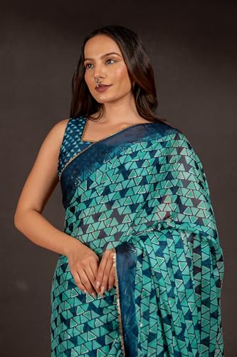 Image of MIRCHI FASHION Women Saree Chiffon Floral Printed | Breathable Festive Occasion Sari for Social Visits with Matching Blouse Piece