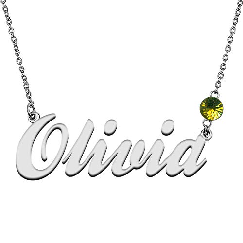 GR859C Personalized Charm Name Necklace with Birthstone for Best Friends Olivia