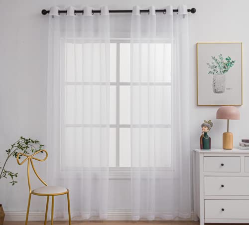 PI Beige Sheer Curtains Grommet Panels,Elegant Sheer Polyester Curtains for Patio/Sliding Door Room 2 Panels (W52 X L90, Beige) Visit The Store