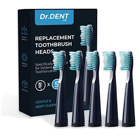 DrDent Replacement Toothbrush Heads - Pack of 5 - Dupont Bristles - Compatible with DrDent Sonic Electric Toothbrush Cover