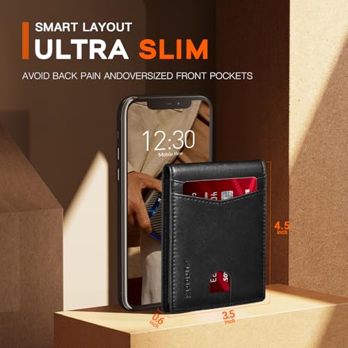 Image of RUNBOX Wallet for Men Slim Leather Bifold RFID Blocking Minimalist Front Pocket Design with Gift Box | Minimalist Front Pocket Design, Holds 8 Cards, RFID Protection, Gifts for Men on Birthdays, Father's Day, and Christmas