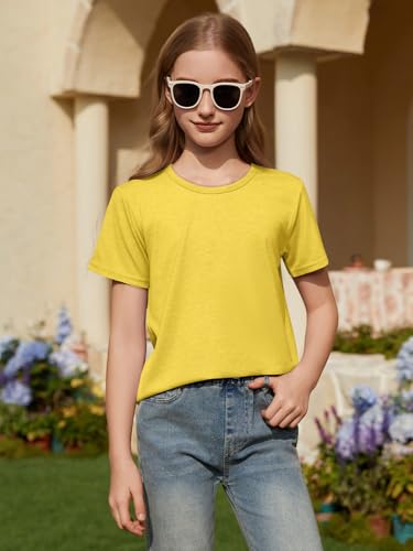 ZDC Girls Short Sleeve T Shirts Kids Crewneck Summer Tops Basic Tees 5-14 Years Yellow — view 6