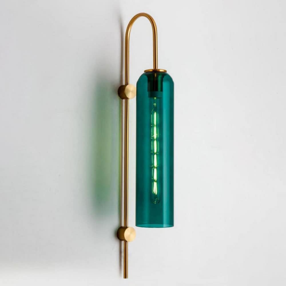Nordic Minimalism Farmhouse Wall Sconce Light with Smoke Gray Glass Gold Long Arm Wall Mount Lamp Frosted White Green Modern Industrial Wall Light for Bedroom Bedside Living Room Hallway
