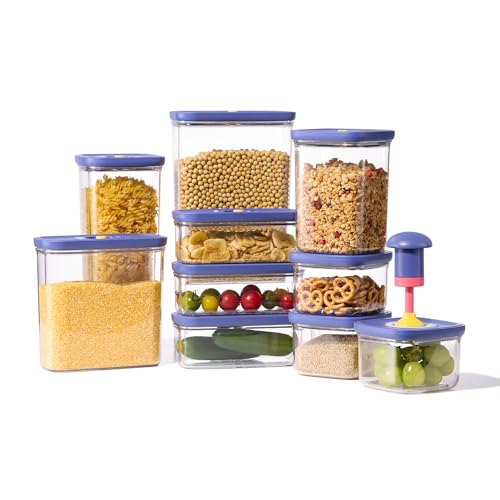 CAROTE Food Storage Containers with Lids, 21 PCS Air Tight Plastic Food Containers with Date Tracking Dial, BPA Free Durable Canisters Sets for the Kitchen/Pantry/Dry Food/Cereal/Suger, Blue