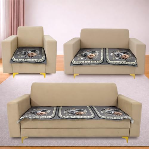 Image of Homerz 'Brooklyn Series' Premium Sofa Cover | Quilted Floral Design | Non-Slip Washable Sofa Protector | Soft Anti Slip Fabric (Grey, 6 (3+2+1) Seater, Only Seat Cover)