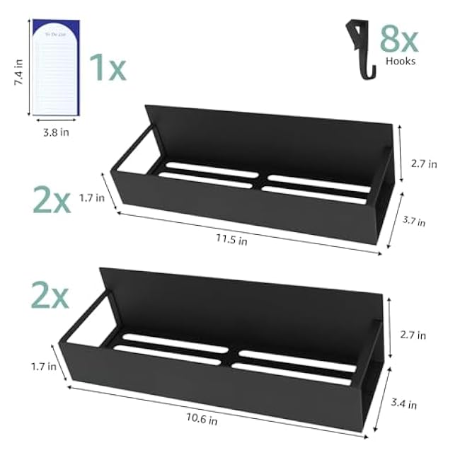 GD Metal Magnetic Spice Rack for Refrigerator ¨C 5 Pack Strong Magnet Organizer Shelves with Notepad ¨C Black Heavy-Duty Spice Storage for Kitchen, Pantry, Laundry, Apartment, RV