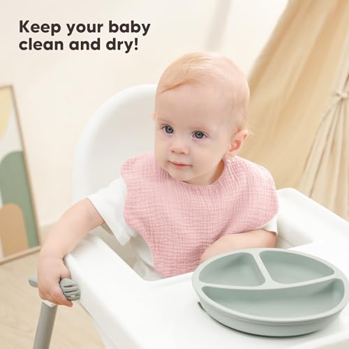 Image of Bearmoss Muslin Baby Bibs for Drooling & Teething Cotton Drool Bib 6 Pack | Soft Absorbent Adjustable Bibs for Unisex Boys and Girls,Easy to Clean for Infant,Toddler, Newborn,Wider design,0-36 Months