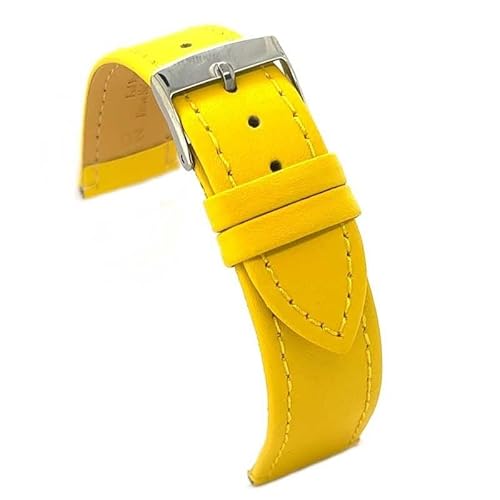 Imagen de diloy Correa de cuero XL para reloj clásico piel vacuno lisa cosida plana largo especial tallas 12mm 14mm 16mm 18mm 20mm 304EL Amarillo 16mm