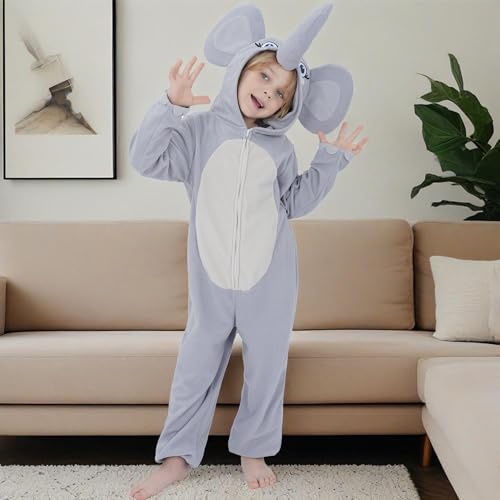 Wizland Fleece Animal Costume For Kids Elephant Onesie Boys Annimal Jumpsuits With A Removable Tail 4-6 - 3