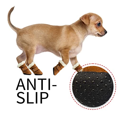 Aufeeky Dog Boots, Fleece Dog Shoes For Small Dogs, Anti-Slip Sole Dog Boots & Paw Protectors, Dog Winter Snow Booties For Outdoor Walking Running #TOP2