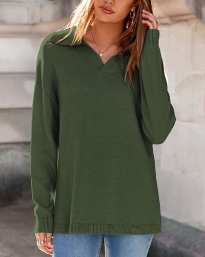 Zenlonr Womens Sweaters Fall Winter Clothes 2025 Casual Long Sleeve Lapel V Neck Knitted Pullover Jumper Tops2