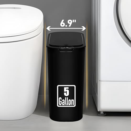 tipgo 5 gallon motion senor bathroom trash can with lid automatic garbage can touchless smart plastic waste basket for narrow spaces bathroom office bedroom living room black
