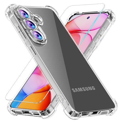 GSDCB Phone Case for Samsung Galaxy S26 Case Samsung S26 Case with Tempered Glass Screen Protector Soft Flexible TPU Slim Fit Shockproof Phone Cover for Women Men Girls Boys (Clear)