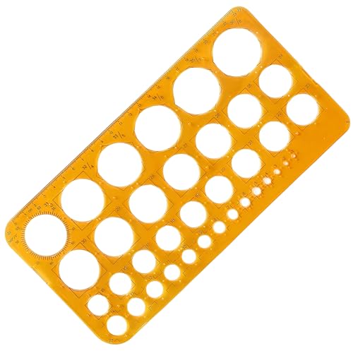 Kreisschablone Schablone mit 36 Kreisen Lochschablone Radienschablonen Digitale Messschablonen und Lineale für technisches Zeichnen und Malen Transparent Orange Multifunktion
