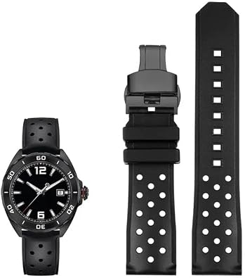 London Craftwork Rubber Strap fit Tag Heuer MONACO CARRERA FORMULA 1 Watch 22mm Black Butterfly Clasp Black