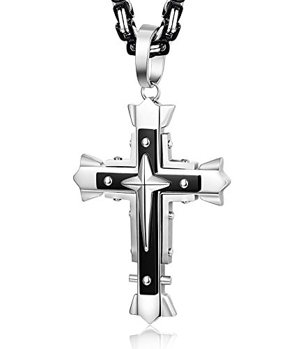 Lolias 5Mm Stainless Steel Cross Pendant Necklace Men Byzantine Chain Necklace 24 Inches #TOP2