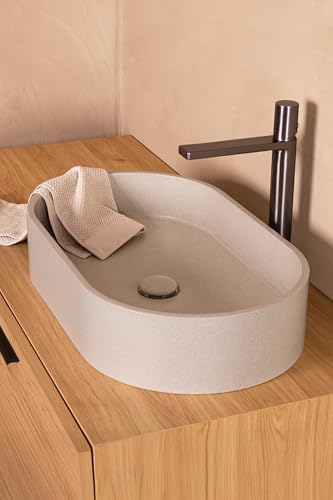 Vasque ovale 60x35x12 MABEL pour meuble en béton minéral cappuccino surface lisse et résistante BASS