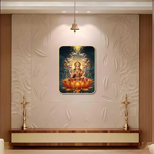 Image of SAF Gaja Lakshmi Wall Art with Table Top Stand & Wall Hanging Hole | Premium MDF Goddess Lakshmi Painting for Home Mandir Office Wealth Vastu Decor