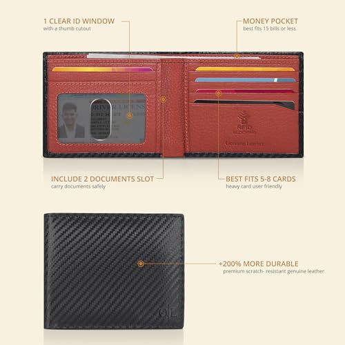 Image of Oak Leathers Slim Leather Wallet for Men - RFID Wallets Credit Card Holder Ultra Thin Gift for Mens, Front Pocket Minimalist Design