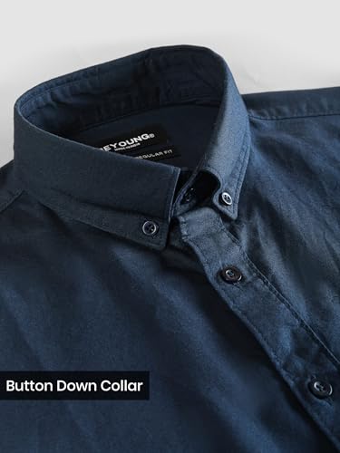 Image of Beyoung Oxford Cotton Shirt for Men | Premium Oxford Fabric | Regular Fit | Button-Down Collar