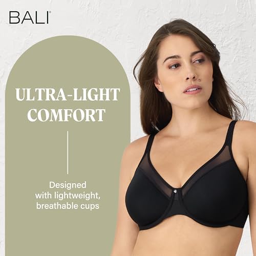 Bali Women's One Smooth U Ultra Light Illusion Neckline Underwire Bra, Black,38DD - 2