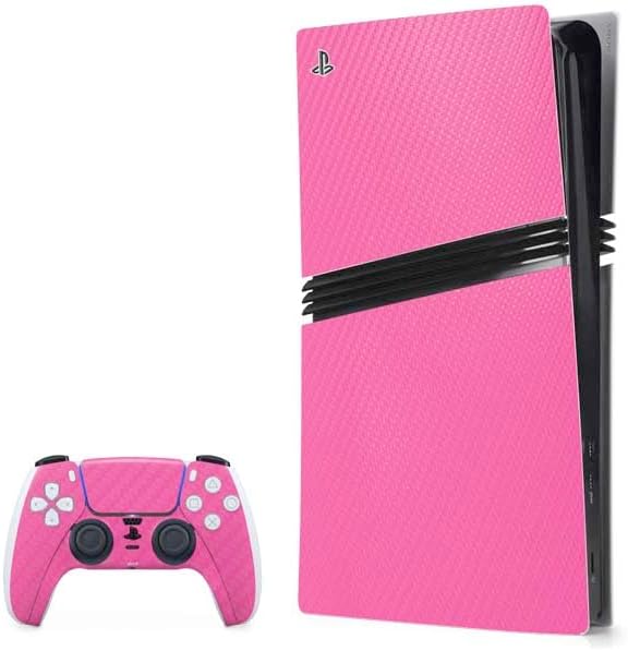 Skinit Decal Gaming Skin Compatible with PS5 Pro Bundle - Pink Carbon Fiber Specialty Texture Material Design