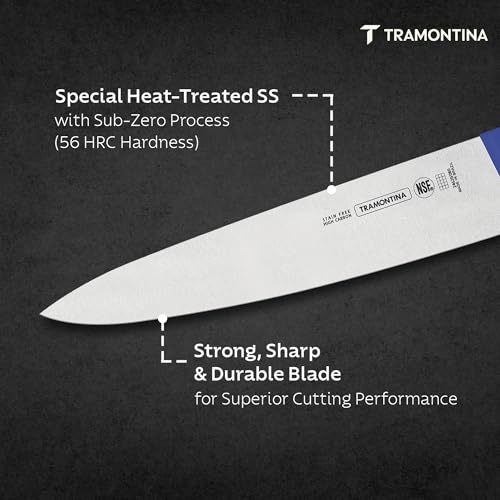 Image of TRAMONTINA Professional Chef Knife 15 cm | Sub-Zero Treated Stainless Steel Blade | Antimicrobial Polypropylene Handle | Heavy-Duty Meat Cutting & Butcher Knife | Blue