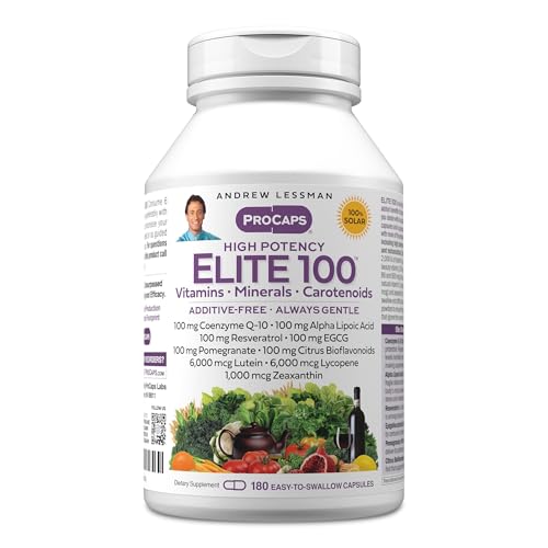 ANDREW LESSMAN Multivitamin Elite 100 180 Capsules - Potent Nutrients Plus 100mg Each of Coenzyme Q10 Alpha Lipoic Acid Resveratrol EGCG Pomegranate Citrus Bioflavonoids. No Additives