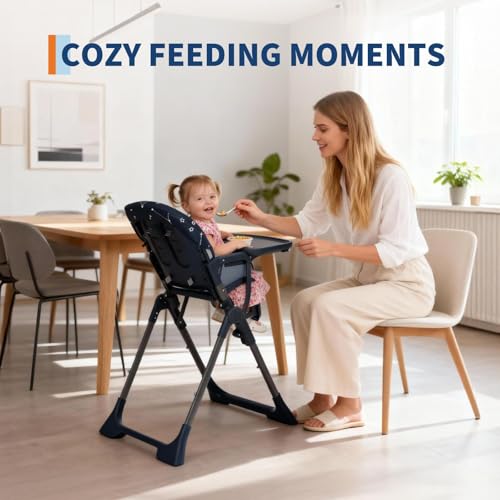 Baby High Chair, Foldable Feeding Chairs for Babies and Toddlers, Adjustable Height/Backrest/Footrest, Removable Tray, Fast Folding Blue by PeacefulHues - Used condition - Image 3