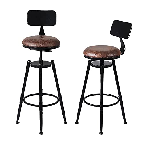 Lot de 2 Tabourets de Bar Industriels - Style Rétro Industriel - Hauteur Réglable - Avec Dossier - Pivotant à 360° - Charge Maximale : 200 kg (2 Pièces)