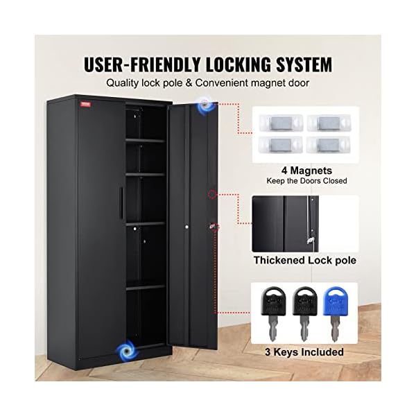 VEVOR-Metal-Storage-Cabinet-Steel-Locking-Storage-Cabinet-with-2-Magnetic-Doors-and-4-Adjustable-Shelves-71-Metal-Cabinet-200-lbs-Capacity-per-Shelf-with-3-Keys-for-Office-Home-Garage-Black VEVOR-Metal-Storage-Cabinet-Steel-Locking-Storage-Cabinet-with-2-Magnetic-Doors-and-4-Adjustable-Shelves-71-Metal-Cabinet-200-lbs-Capacity-per-Shelf-with-3-Keys-for-Office-Home-Garage-Black