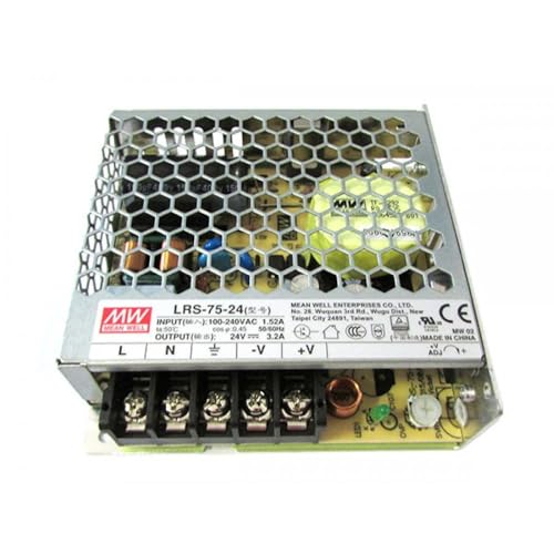 Eurekaled Meanwell Netzteil 75W 24V, Modell LRS-75-24 Switching, Konstantspannung, nicht wasserdicht IP20, AC Trafo 220 V bis DC 24 V, kompatibel mit Strip LED, Artikelnummer: 0175