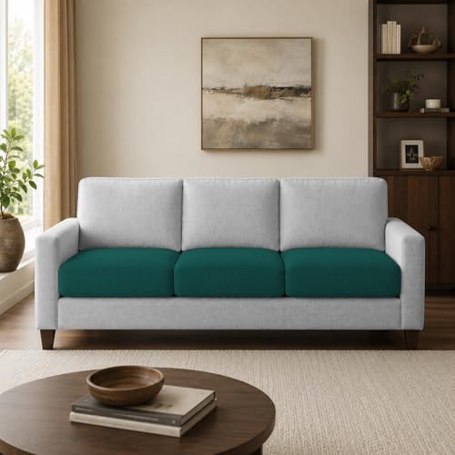 Image of Casaliving Gladino Modern Velvet Fabric Sofa, Tufted Design Upholstered 3 Seater Sofa Set for Living Room, Premium Velvet Fabric Sofa (Pine Grey)