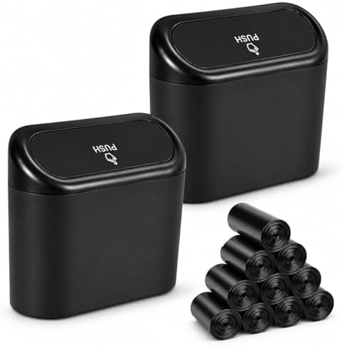 2 Packs Mini Car Garbage Trash Can Bin with Lid and 150pcs trash bags