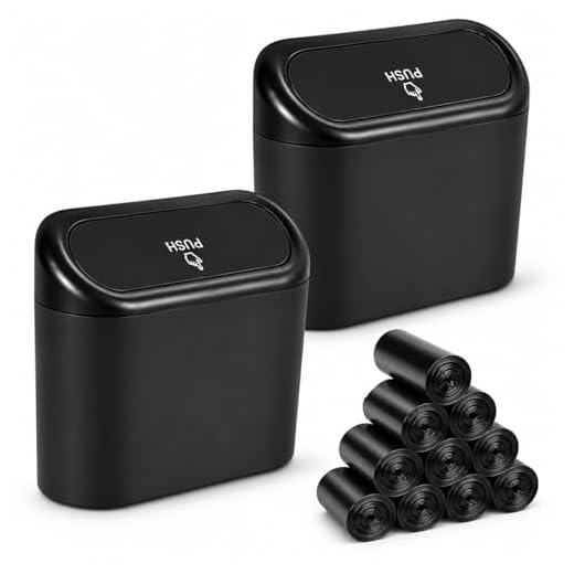 EnthuLove 2 Packs Mini Car Trash Can Bin with Lid and 150pcs Trash Bags,Car Trash Can Bin,Car Garbage Trash Can Storage for Front Back Seat Accessories (2 Pack Car Trash Can)