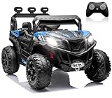 ANPABO 24V 4X4 Ride on Car Truck w/Remote Control, 4WD/2WD Switchable Kids UTV, 19' Spacious Seat, 4 Shock Absorbers, Soft Start, Music Player, Electric Car for Kids (Blue)
