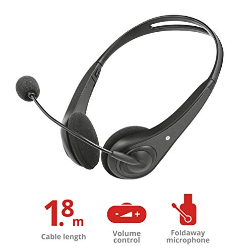 Trust InSonic Cuffie Stereo con Microfono Flessibile e Regolabile, con Controllo Volume In-Line, Nero