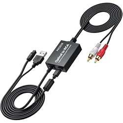 PROZOR 192KHz Digital to Analog Audio Converter 7ft/2.1m Cable Optical to RCA Adapter Built-in Audio Amplifier Chip DAC Digital Audio Converter SPDIF Toslink to RCA for HDTV Amp Blu-Ray DVD PS3 PS4