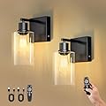 Kimjo Battery Operated Wall Sconce Set of 2 with Remote, Rechargeable Wireless Wall Lights with Dimmable Bulb and Glass Shade, Wall Decor for Bedroom Bathroom Hallway