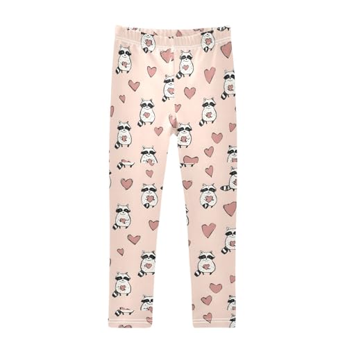Cute Doodle Raccoon Heart Girls Leggings Soft Stretch Workout Yoga Dance Pants for Kids Casual Tights
