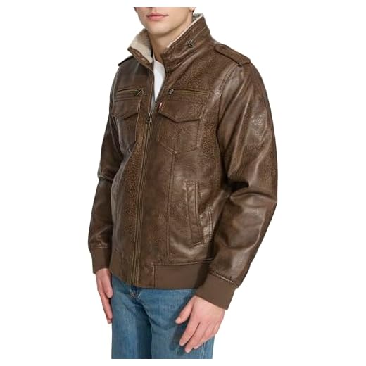 Levi's Jaqueta aviador masculina de couro sintético sherpa aviador (tamanhos regulares e grandes e altos), Marrom Bisão, P