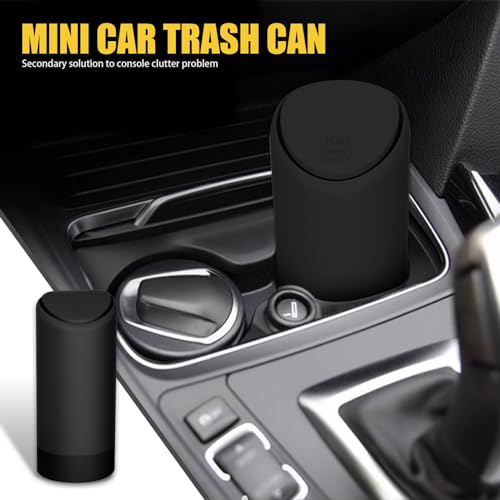 Image of 1 PC Car Trash Can, 6.2 inch x 2.5 inch Isolate Odors and Keep Fresh Air Debris Storage Bucket with Lid, Silicone + ABS Detachable Washable Portable Noiseless Storage Box, Universal for Cars (Black)